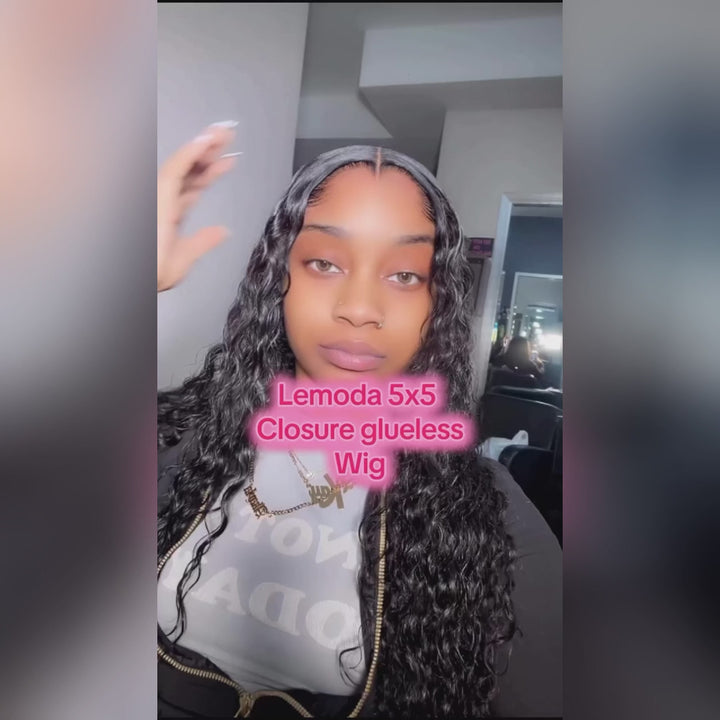 Lemoda 5x5 Lace Closure Wigs Water Wave Skinlike HD Glueless Wigs Pre Cut Lace