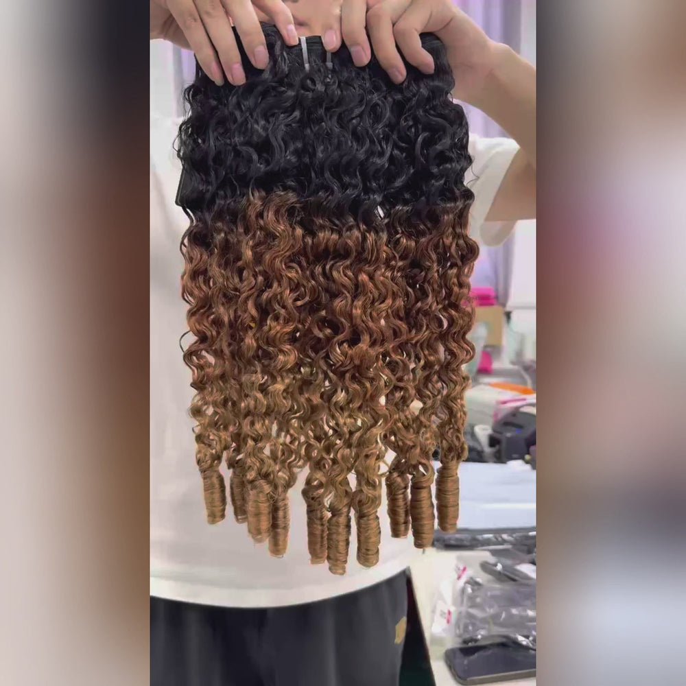 Lemoda Ombre Bundles Burmese Curly 3 PCS T1B/30/27 Brazilian Human Hair Extension