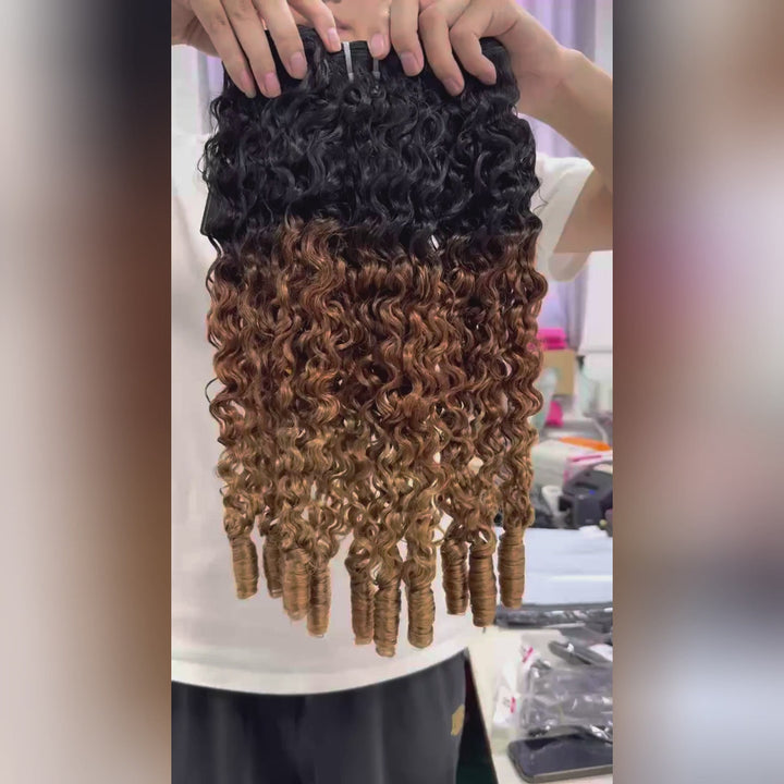 Lemoda Ombre Bundles Burmese Curly 3 PCS T1B/30/27 Brazilian Human Hair Extension