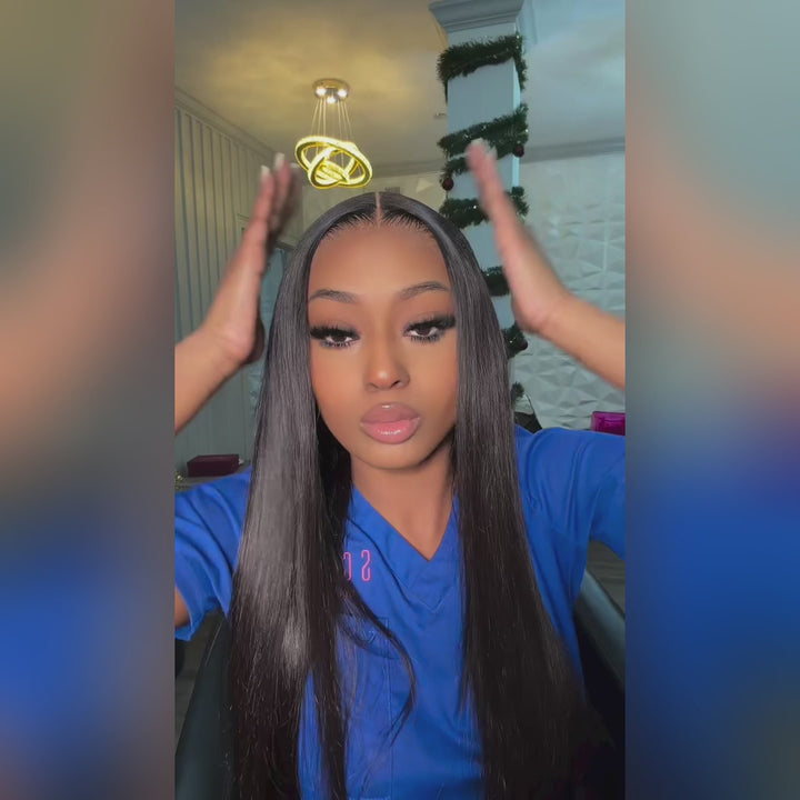 Lemoda 13x6 Full Glueless Wig Straight Hair HD Transparent Lace Front Drawstring Wig Beginner Friendly