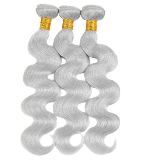Silver Grey Body Wave 3 Bundles With 4x4 Lace Closure Remy Brazilian Human Hair - Lemoda Hair