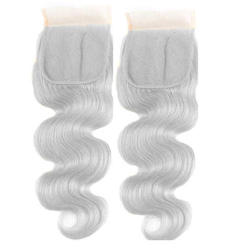 Silver Grey Body Wave 3 Bundles With 4x4 Lace Closure Remy Brazilian Human Hair - Lemoda Hair