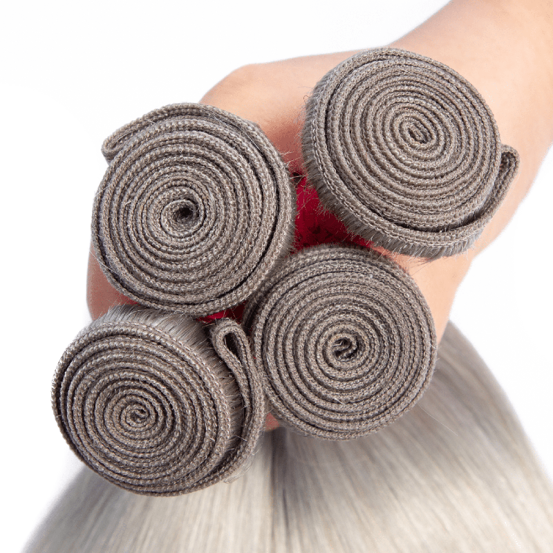 Silver Grey Straight 3 Bundles With 4x4 Closure 100% Remy Human Hair - Lemoda Hair