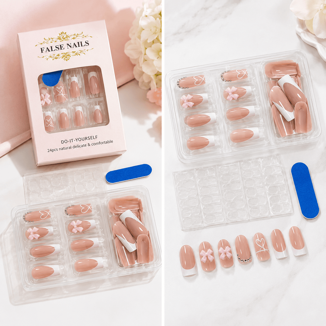 Square French Press On Nails 24Pcs Nude Pink Fake Nails - Lemoda Hair
