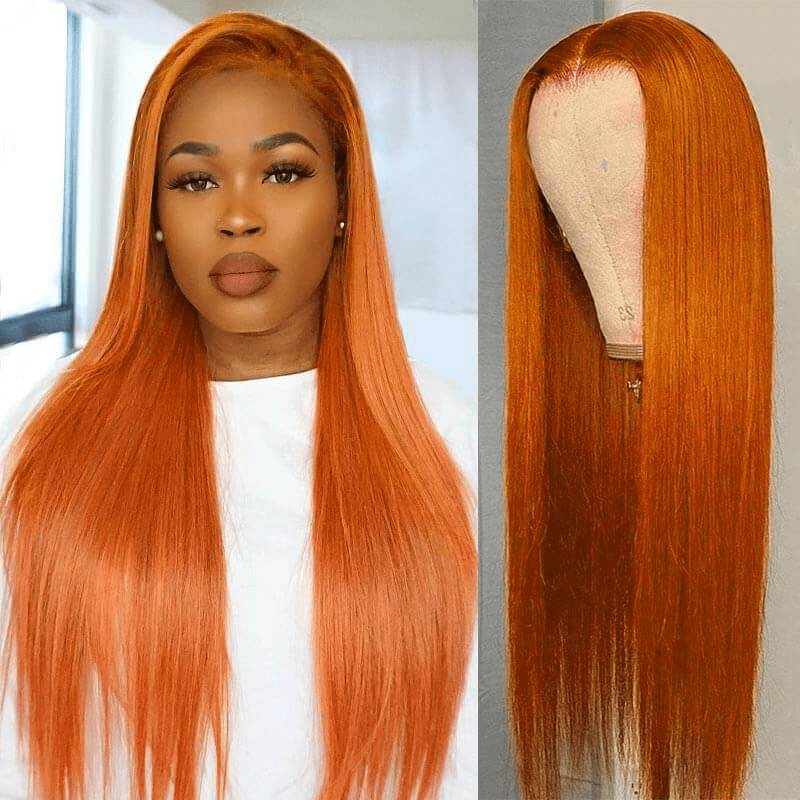 Straight Hair 13x4 Lace Front Wig Orange Ginger Body Wave Human Hair Wigs - Lemoda Hair