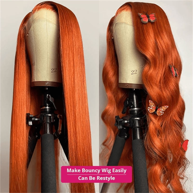 Straight Hair 13x4 Lace Front Wig Orange Ginger Body Wave Human Hair Wigs - Lemoda Hair