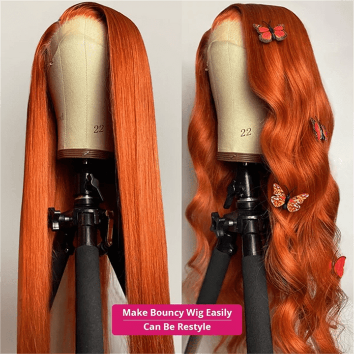 Straight Hair 13x4 Lace Front Wig Orange Ginger Body Wave Human Hair Wigs - Lemoda Hair