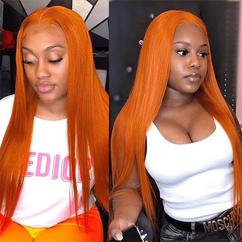Straight Hair 13x4 Lace Front Wig Orange Ginger Body Wave Human Hair Wigs - Lemoda Hair