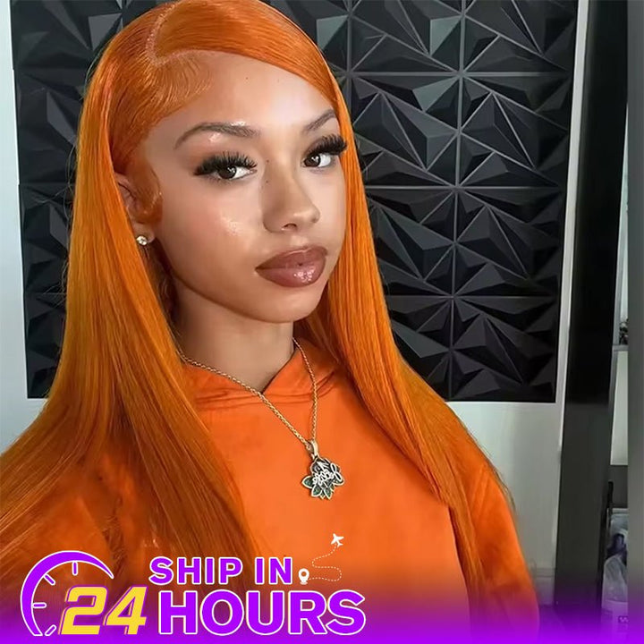 Straight Hair 13x6 Lace Front Wig Orange Ginger Human Hair Wigs - Lemoda Hair