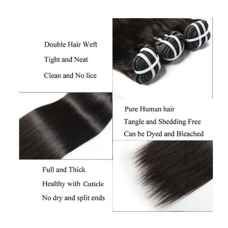 Straight Human Hair Bundles With Frontal Transparent 13x4 Lace Closure 12A Grade Hair - Lemoda Hair