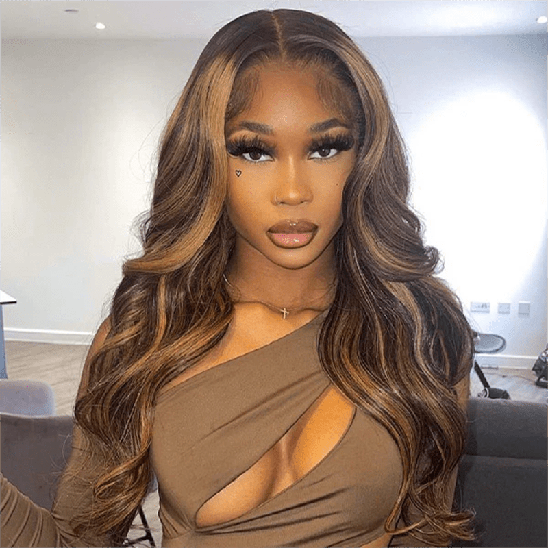 Straight Human Hair Highlight Ombre 4/27 Color Body Wave 13x4 Lace Front Wig - Lemoda Hair
