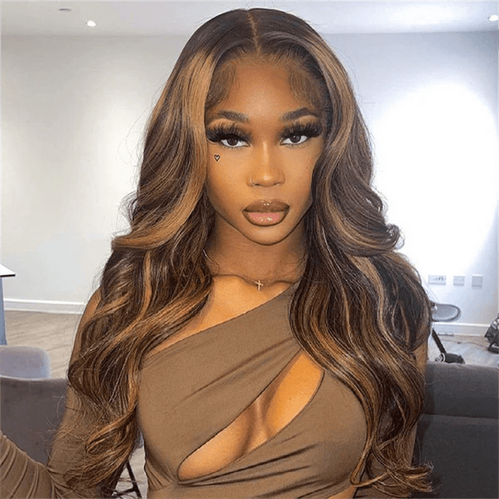 Straight Human Hair Highlight Ombre 4/27 Color Body Wave 13x4 Lace Front Wig - Lemoda Hair