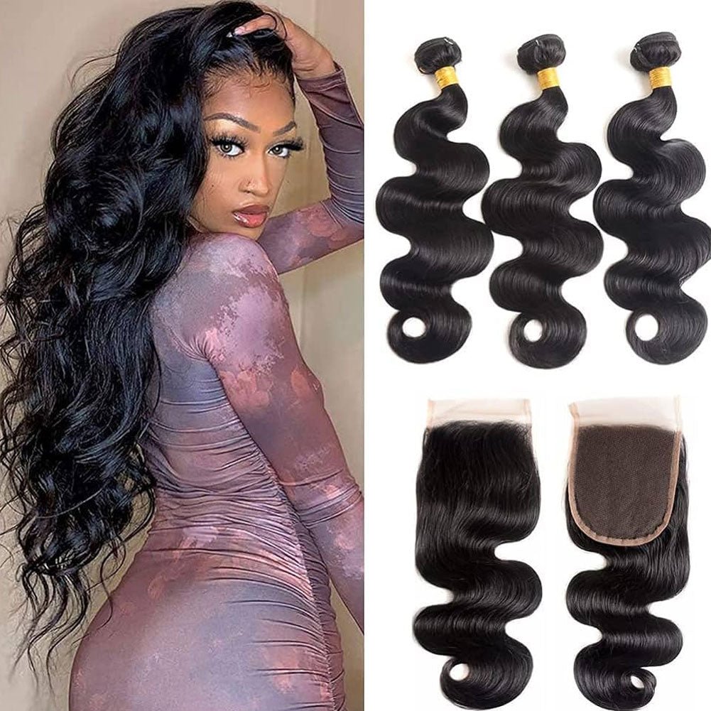 Unprocessed Malaysian Body Wave Hair 3 Bundles With 4x4 Lace Closure - Lemoda Hair