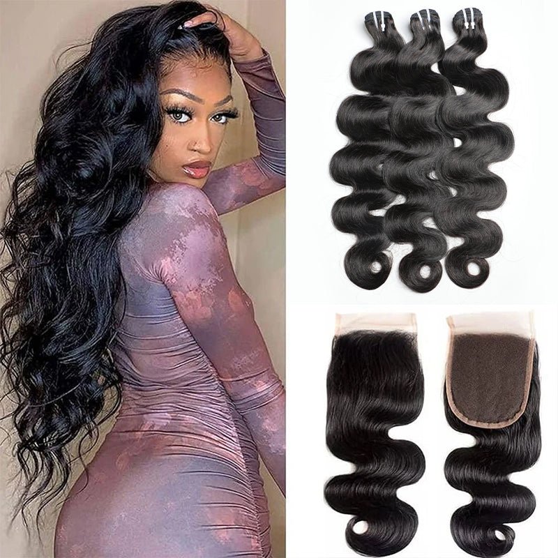 Unprocessed Malaysian Body Wave Hair 3 Bundles With 4x4 Lace Closure - Lemoda Hair