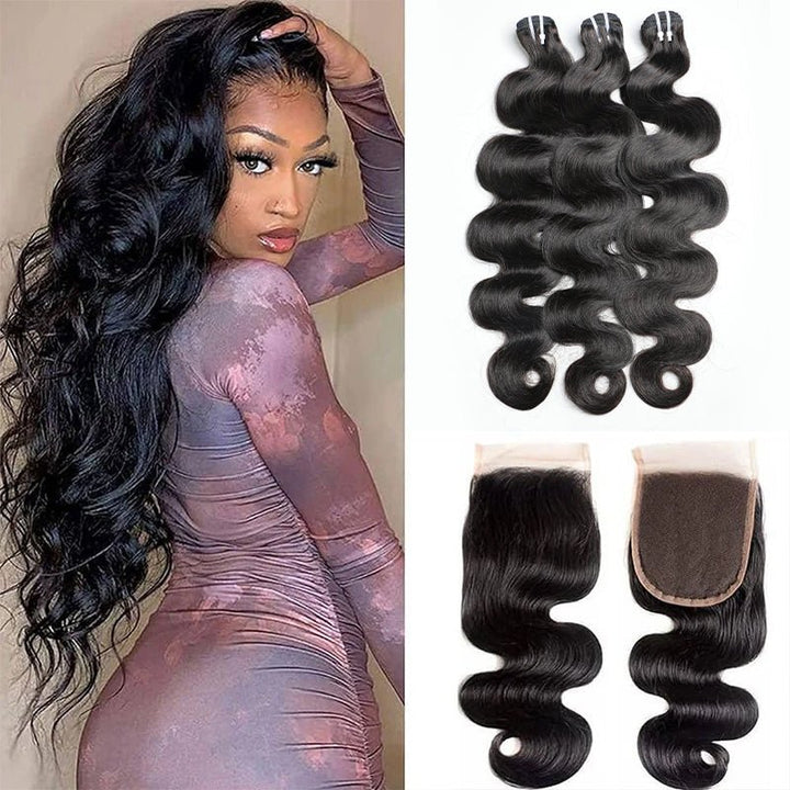 Unprocessed Malaysian Body Wave Hair 3 Bundles With 4x4 Lace Closure - Lemoda Hair