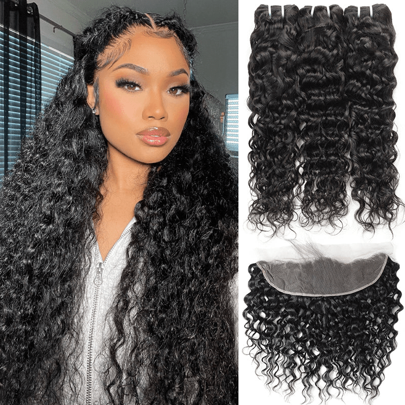 Virgin Hair Water Wave Hair Bundles With Transparent 13x4 Lace Frontal - Lemoda Hair
