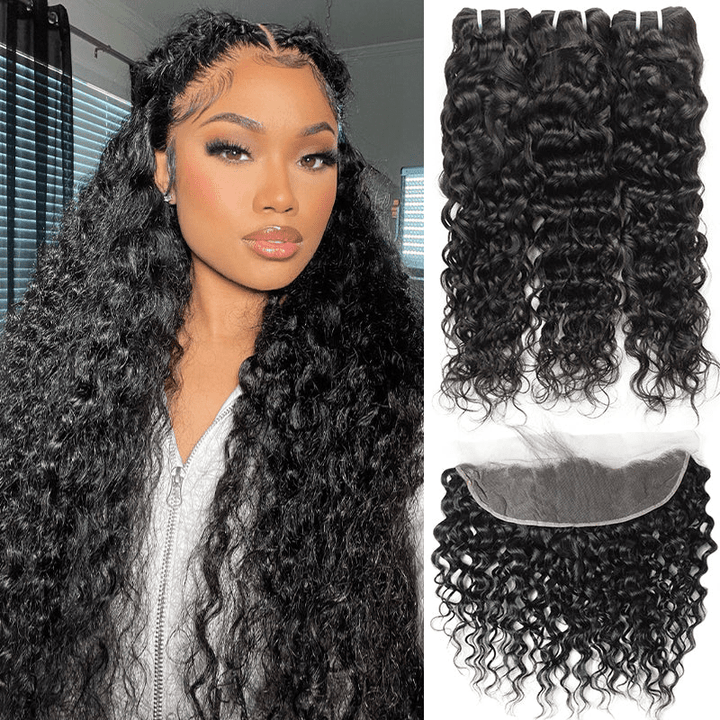 Virgin Hair Water Wave Hair Bundles With Transparent 13x4 Lace Frontal - Lemoda Hair