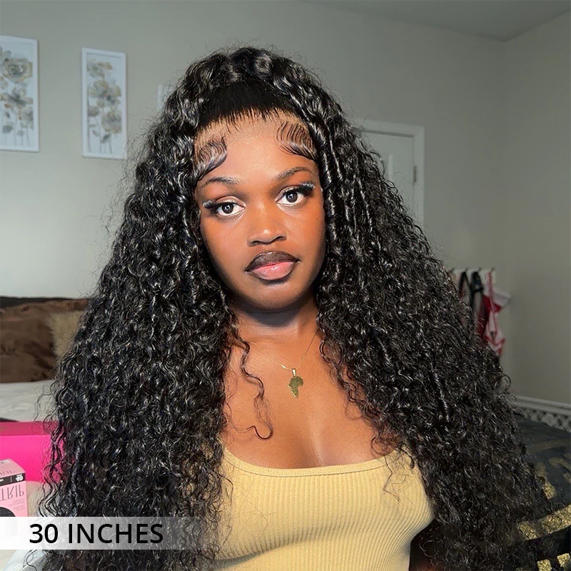 Lemoda 300% Density Water Wave Human Hair Lace Front Wig With Elastic Drawstring