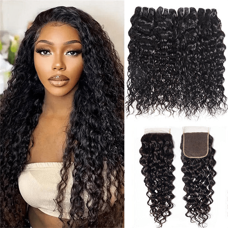Water Wave Hair 4 Bundles With 4x4 Lace Closure 100% Virgin Human Hair - Lemoda Hair