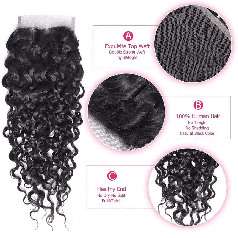 Water Wave Hair 4 Bundles With 4x4 Lace Closure 100% Virgin Human Hair ...
