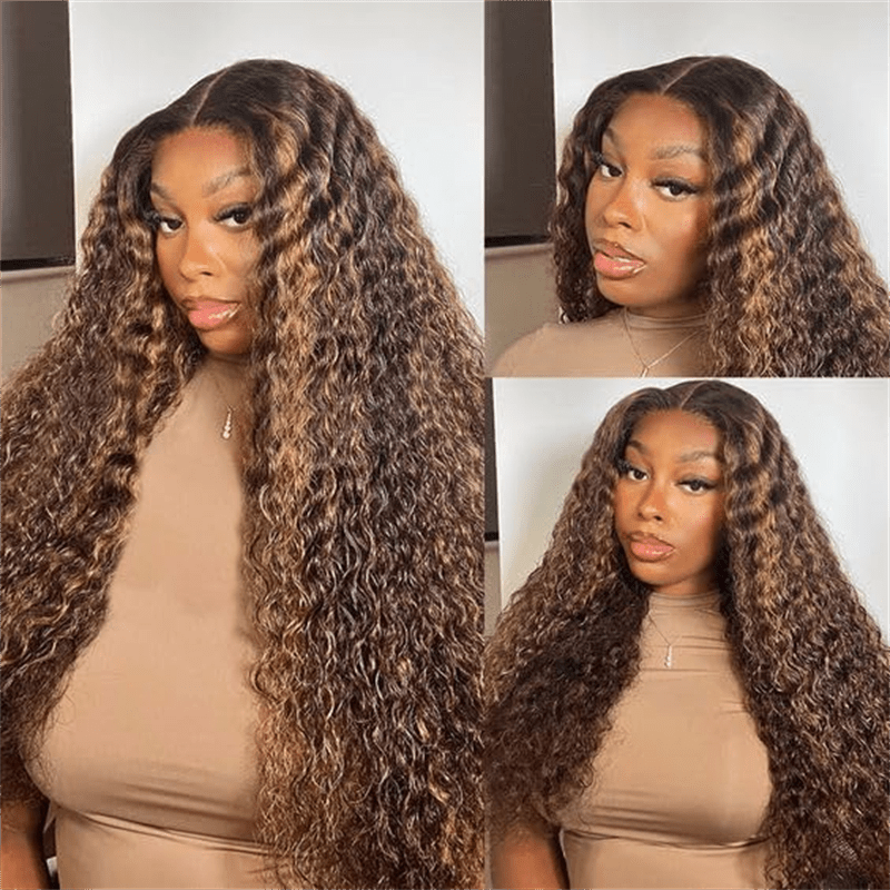 Water Wave Highlight Ombre 4/27 Color Deep Wave 13x4 Lace Front Human Hair Wig - Lemoda Hair