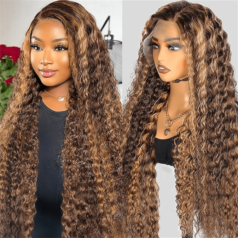 Water Wave Highlight Ombre 4/27 Color Deep Wave 13x4 Lace Front Human Hair Wig - Lemoda Hair