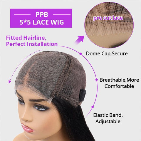 Gluess wigs 5x5 HD Lace Closure Wear&Go Wig Human Hair Silky Straight for Black Women