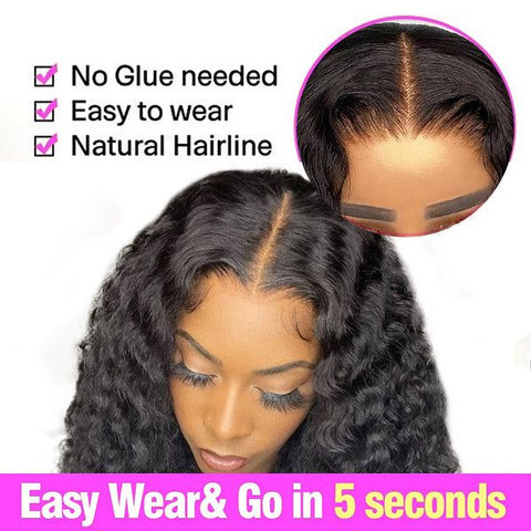 Glueless Wig with Elastic Belt Water Wave Pre Cut Wear&Go 5x5 HD Lace Closure