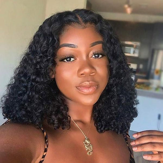Curly 5x5 Lace Closure Wear&Go Glueless Bob Wigs Natural Black 8-12 inches