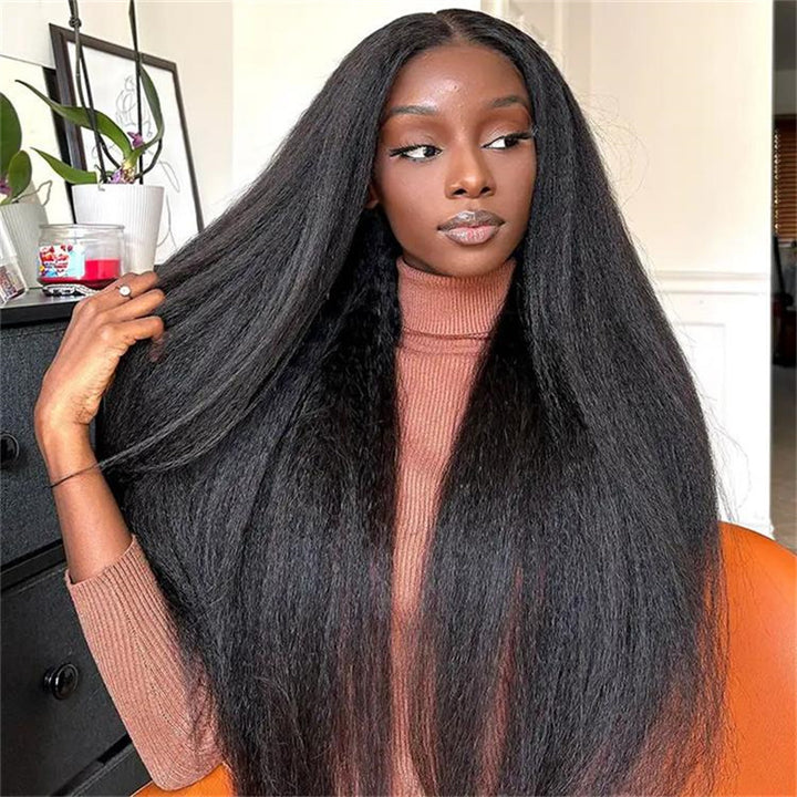 Kinky Straight Transparent Lace Front Wig 6x6 Lace Closure Wigs Human Hair for Black Women 180% Density - Lemoda Hair