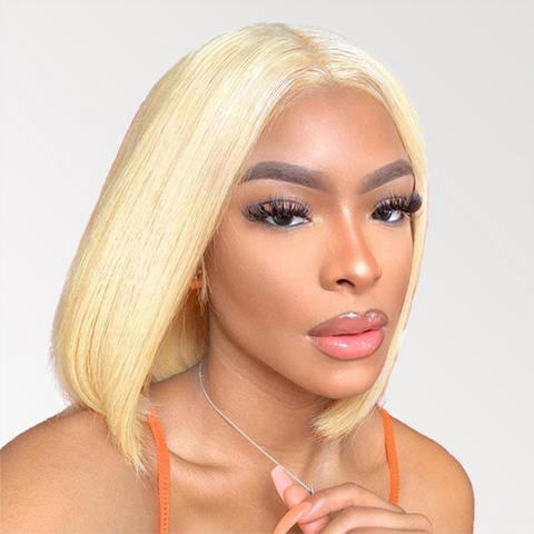 613 Blonde Short Bob Wig 13x4 Lace Front wig Brazilian Human Hair Transparent Lace with Natural Hairline
