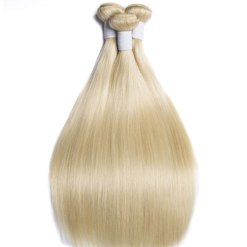 3PCS 613 Blonde Hair Weave Bundles 12-30 Inch Straight Peruvian Remy Human Hair