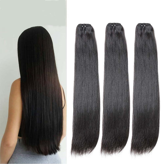 Super Double Drawn Human Hair Bundles Brazilian Straight Virgin Hair Natural Color Hair