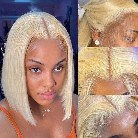 Peruvian Straight 613 Blonde Bob Wig 13x4 Lace Front Wig Human Hair