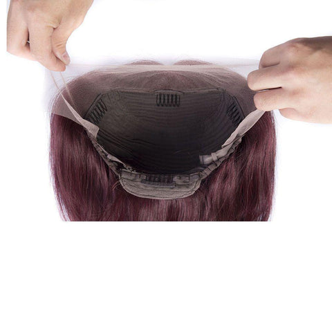 13x4 Lace Front Wigs Human Hair Burgundy Red 99J Straight with pre plucked baby hair