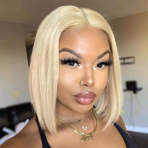 613 Blonde Short Bob Wig 13x4 Lace Front wig Brazilian Human Hair Transparent Lace with Natural Hairline