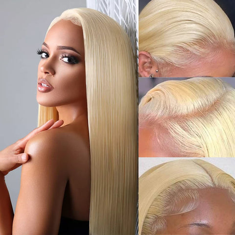 613 Blonde Transparent Lace 13x6 Lace Front Wig Straight Hair With Pre-plucked Natural Hairline