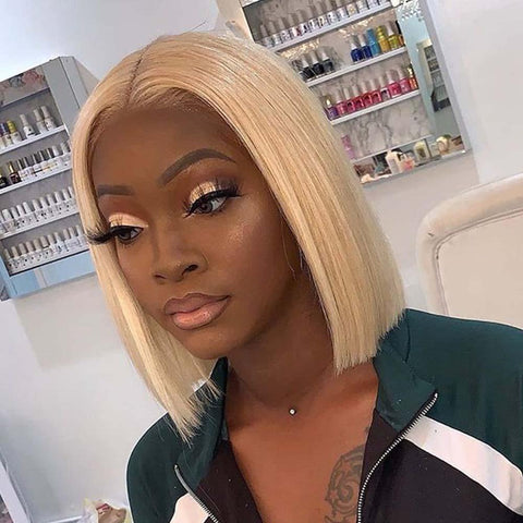 613 Blonde Short Bob Wig 13x4 Lace Front wig Brazilian Human Hair Transparent Lace with Natural Hairline