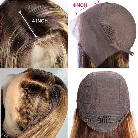 13x4 Lace Front Wig Malaysian Pure Human Hair Omber Highlight Straight Hair with Pre Plucked Baby Hair