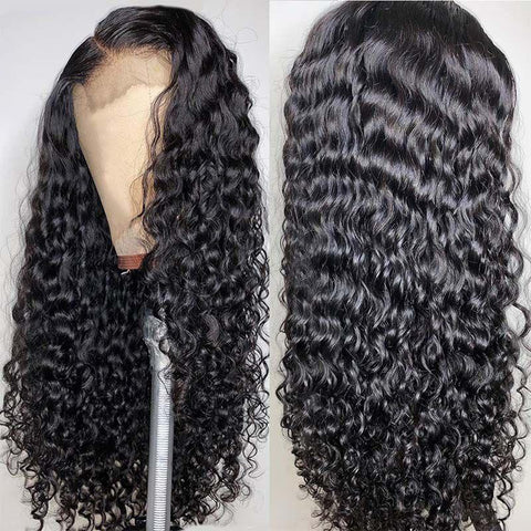 4x4 lace closure wig with water wave natural color preplucked baby hair